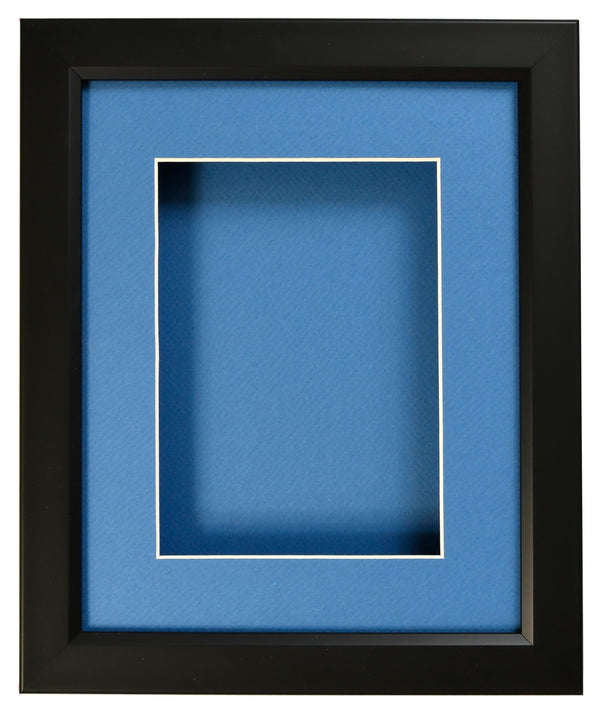 SHADOW BOX FRAME  - BLACK FRAME - BLUE MAT - CLEAR GLASS - 1